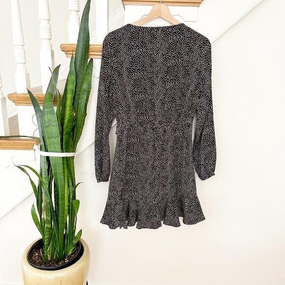 Express Black White Dot Square Neck Long Sleeve Ruffle Wrap Dress Size Small - Picture 5 of 7